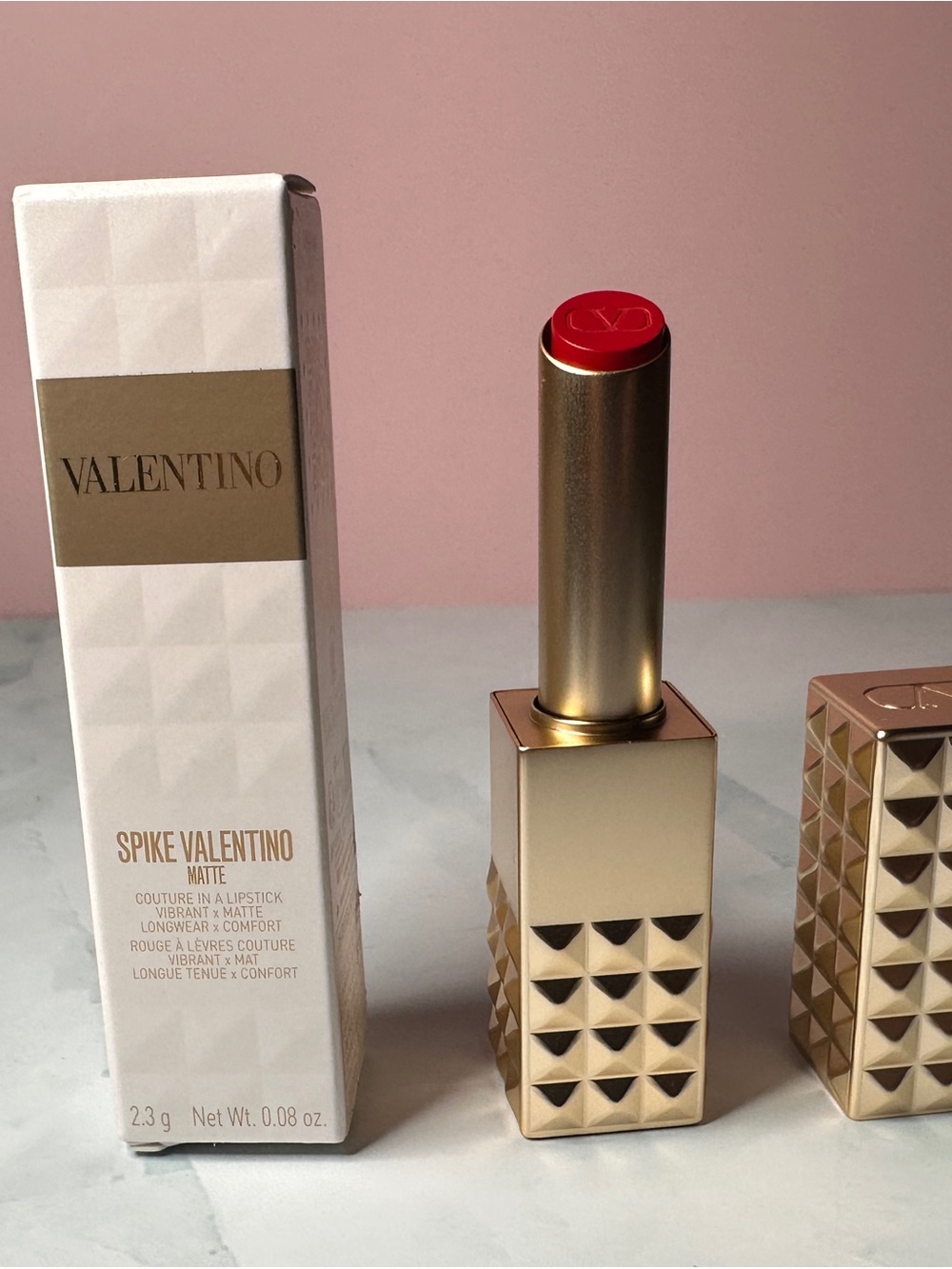Valentino Spike Matte Lipstick — Classic Red with Gold Stud Case